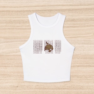 Tank Top, Texas State &#39;EAT &#39;EM UP&#39; Cropped Rib Racer Tank, Game Day Shirt, Women&#39;s Summer Fashion, White Sleeveless Tee, Cute Racerback Top