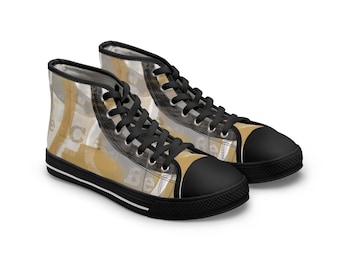 Hoge abstracte gouden en zwarte hoge sneakers | Artistieke canvas schoenen