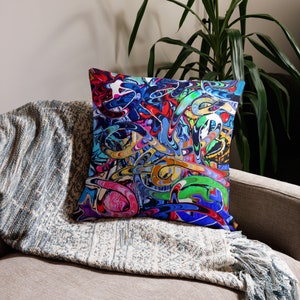 Graffiti Abstract Spin Art print Premium Pillow