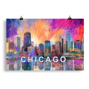 Chicago Urban Skyline: Stampa artistica di graffiti astratti - Poster di paesaggio urbano di Windy City