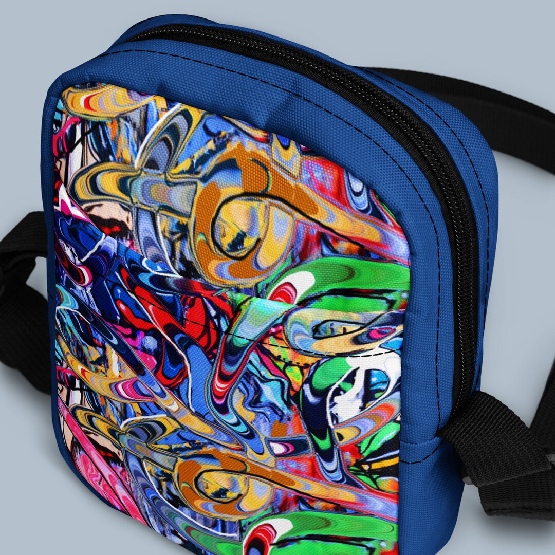 Black Fabric Graffiti Crossbody Bag