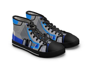 Abstract Blue Geometric Pattern Women's High Top Sneakers | Athletic Canvas Shoes