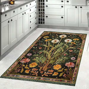 Rustic Dandelion Area Rug: Floral Chenille Living Room Carpet