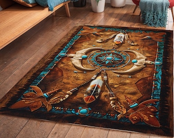 Tapis tribal plumes : style art déco amérindien