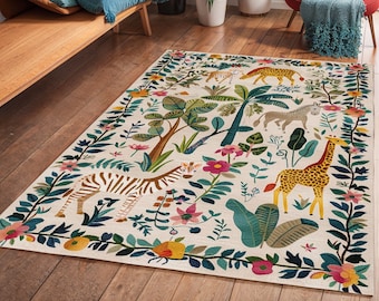 Giraffe Area Rug, Jungle Bedroom Art Deco Rug, Colorful Kitchen Floor Decor, Kids Room Carpet, Animal Lover Gift, Housewarming Gift