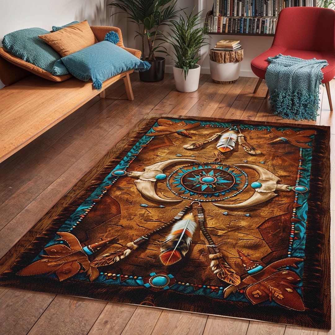 Feathered Rug Tribal Feather Area Rug: Native American Art Deco Style - Etsy