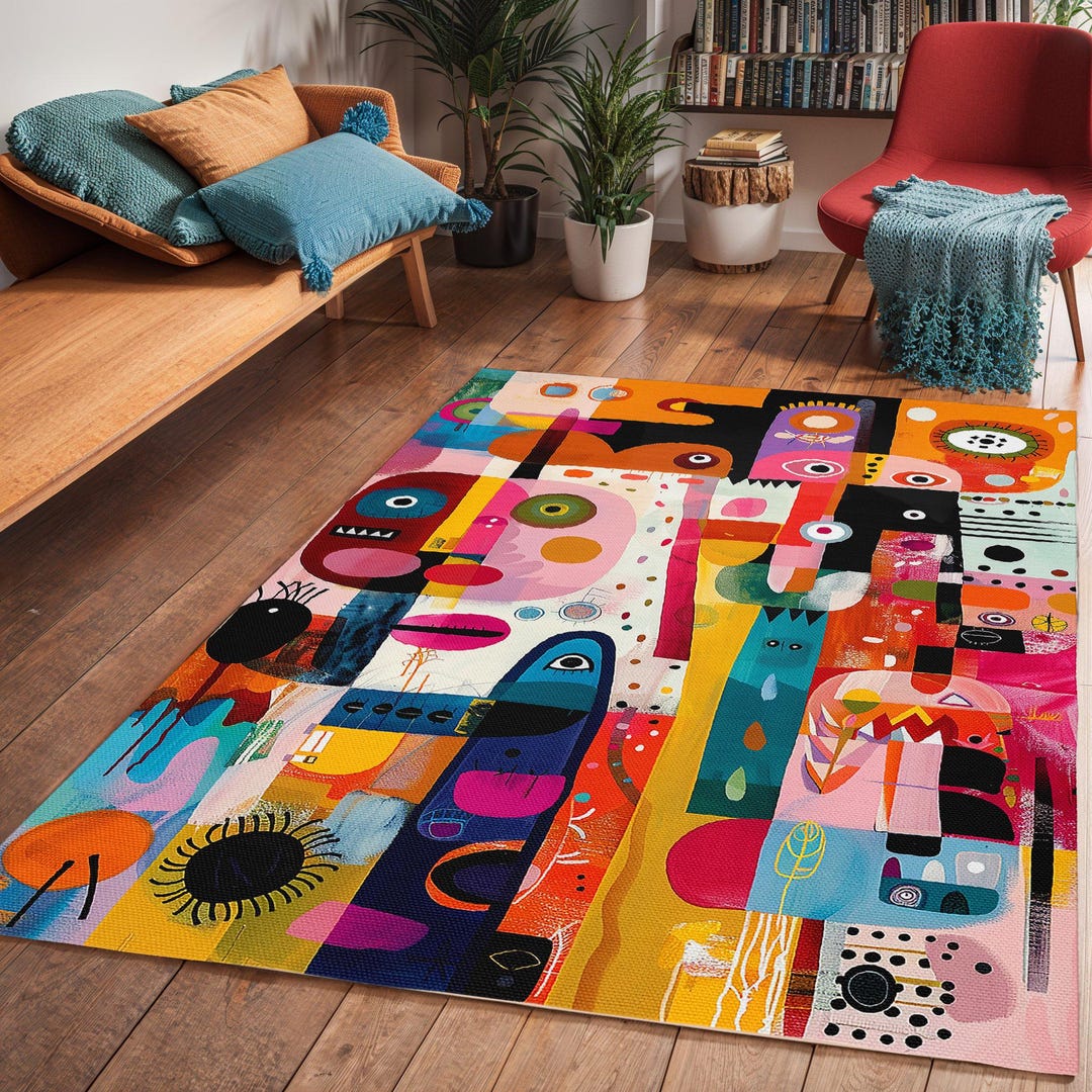 Spotlight Rugs Modern Kids Abstract Area Rug, Colorful Teens Bedroom Floor Carpet ...