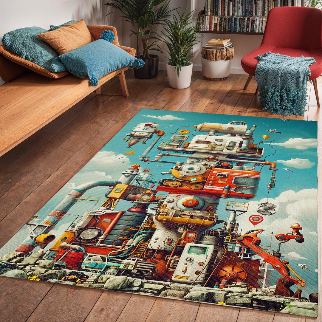 Robot Tools Kids Area Rug: Modern Boy's Playroom Decor - Etsy