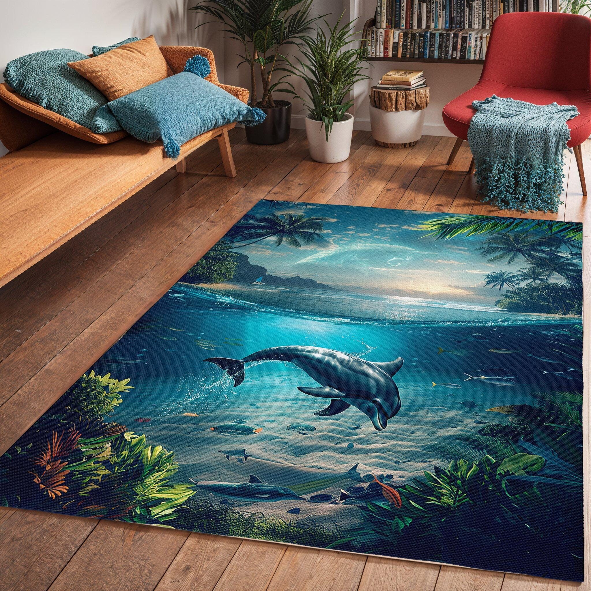 USTIDE Large Oval Kids Rug 6.5X10Ft ABC Alphabet Whale Non-Slip Ocean Play Mat Sealife Educational & Fun Washable Kids Carpet For Bedroom Nursery Playroom Classroom