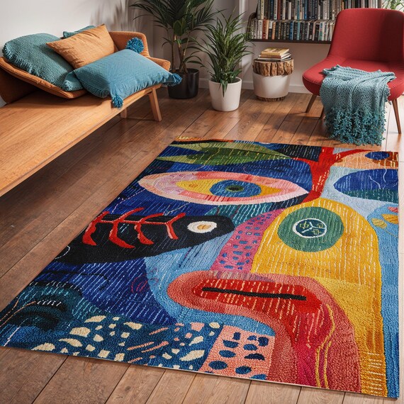 Colorful Abstract Area Rug: Modern Art Deco Floor Decor
