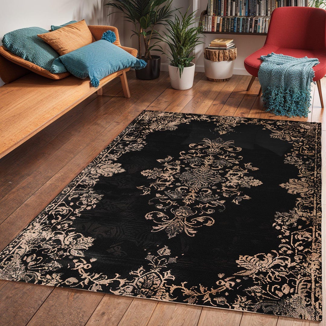 Classic Gothic Area Rug, Dark Cottagecore Living Room Art Deco Rug ...