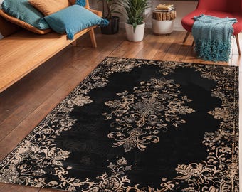 Gothic Art Deco Area Rug: Dark Cottagecore Polyester Chenille Carpet