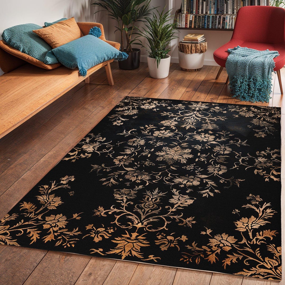 Vintage Gothic Area Rug, Dark Cottagecore Kitchen Floor Carpet, Classic