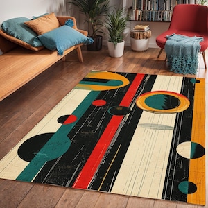 Mid-Century Geometric Area Rug: Minimalist Polyester Chenille Carpet