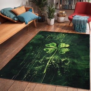 Green Clover Leaf St Patricks Day Area Rug Carpet for Living Room, Irish Shamrock Home Decor, Floor Mat, Festive Decoration, Gift For Mom