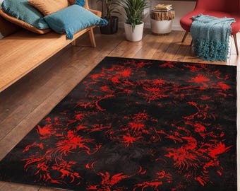 Red Gothic Art Area Rug: Victorian Mancave Decor