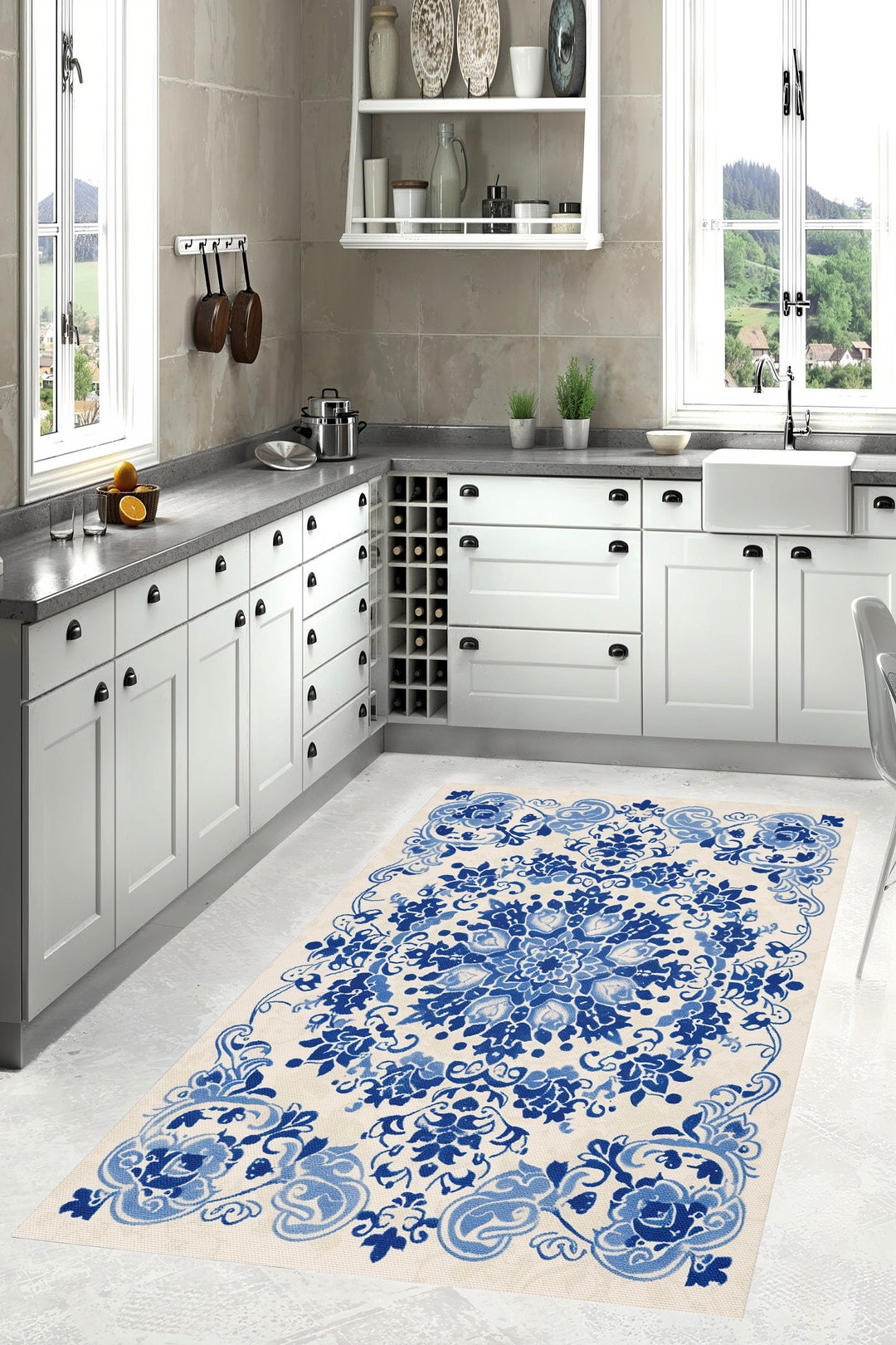 Ceramic Tile Rugs Art Deco Area Rug: Classic Ornamental Porcelain Design - Etsy