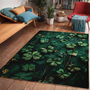 Green Clover Leaf Area Rug, St Patricks Day Home Decor, Shamrock Floor Mat, Irish Celtic Carpet, Lucky Charm Rug, Clover Leaf Accent Rug