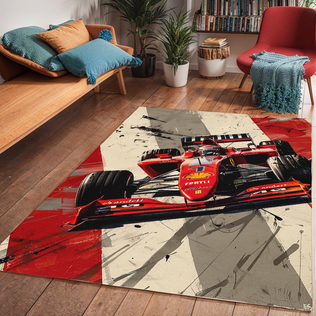 Modern Racing Car Area Rug: Art Deco Style, Mancave Decor - Etsy