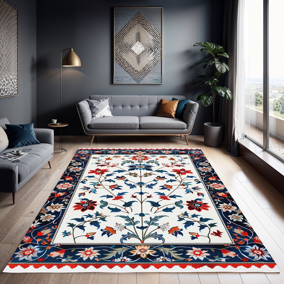 Cottagecore Floral Area Rug: Art Deco Washable Polyester Chenille ...