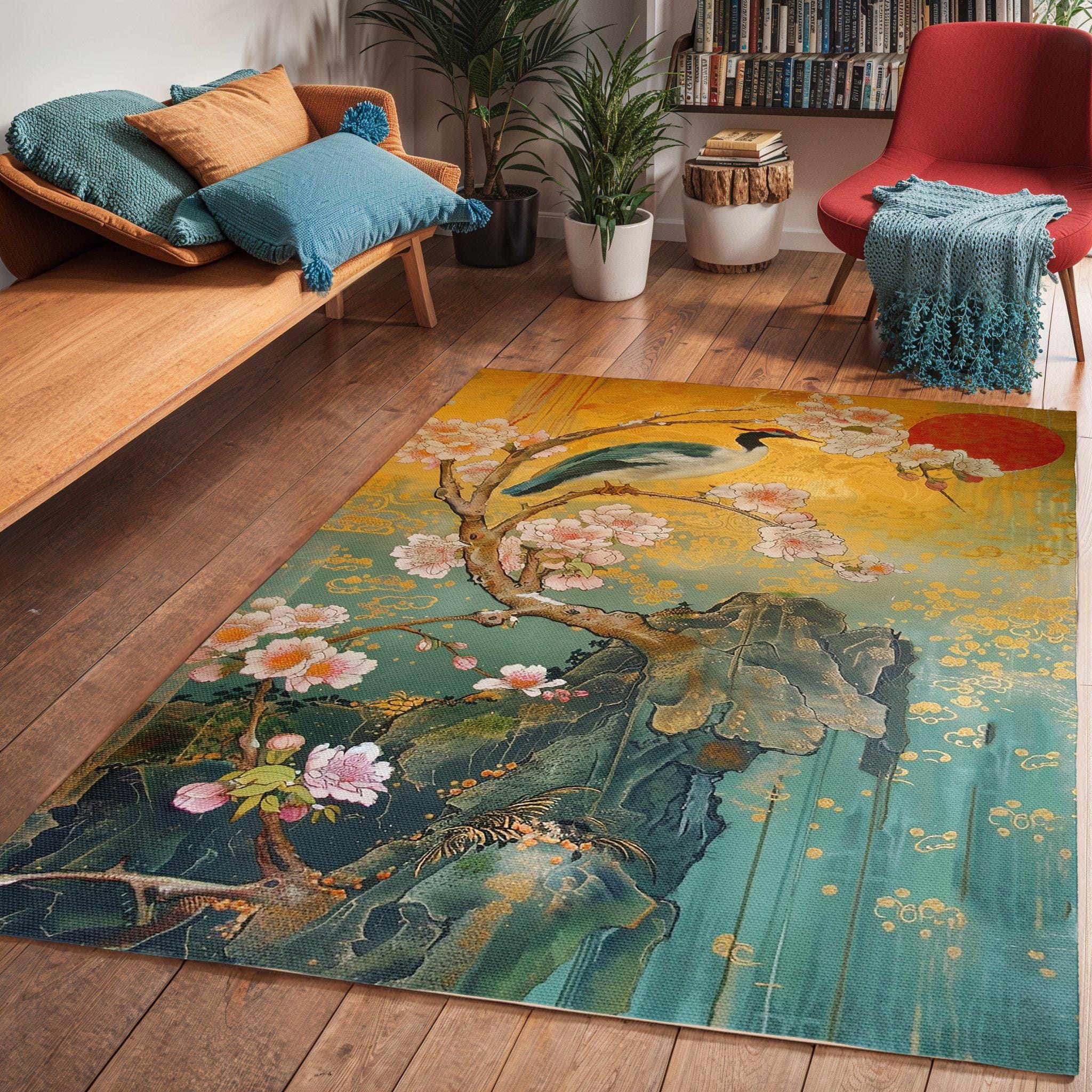 Japanese Bird Area Rug: Modern Oriental Art Deco Carpet - Etsy