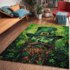 St Patrick&#39;s Day Art Area Rugs, Irish Art Living Room Decor, Modern Bedroom Carpet, Religious Decor, St Paddy&#39;s Home Accents, Shamrock Irish
