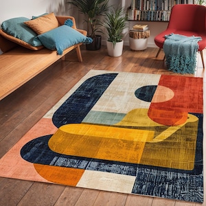 Abstract Mid-Century Modern Area Rug: Art Deco Style