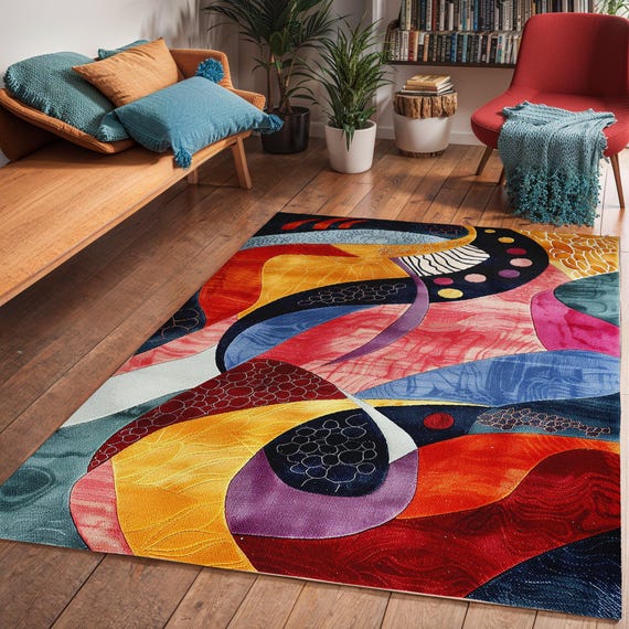 Colorful Abstract Area Rug: Art Deco Living Room Decor