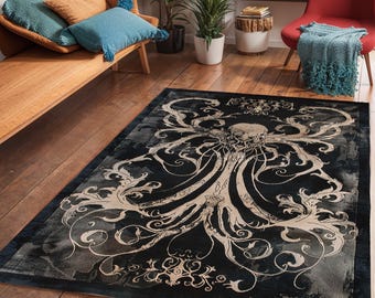 Abstract Gothic Skull Area Rug: Victorian Art Deco Decor