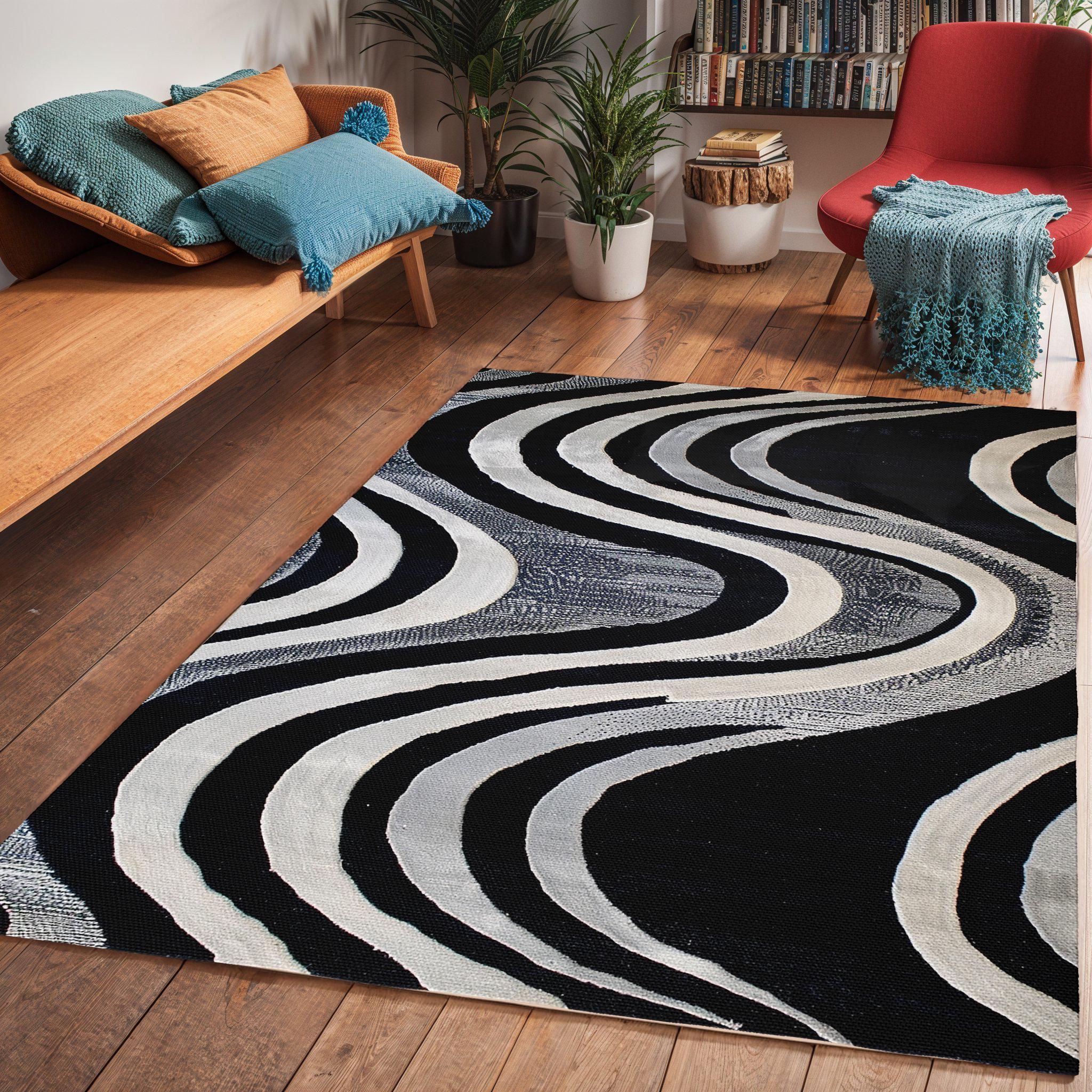 Black and White Abstract Rug, Modern ...