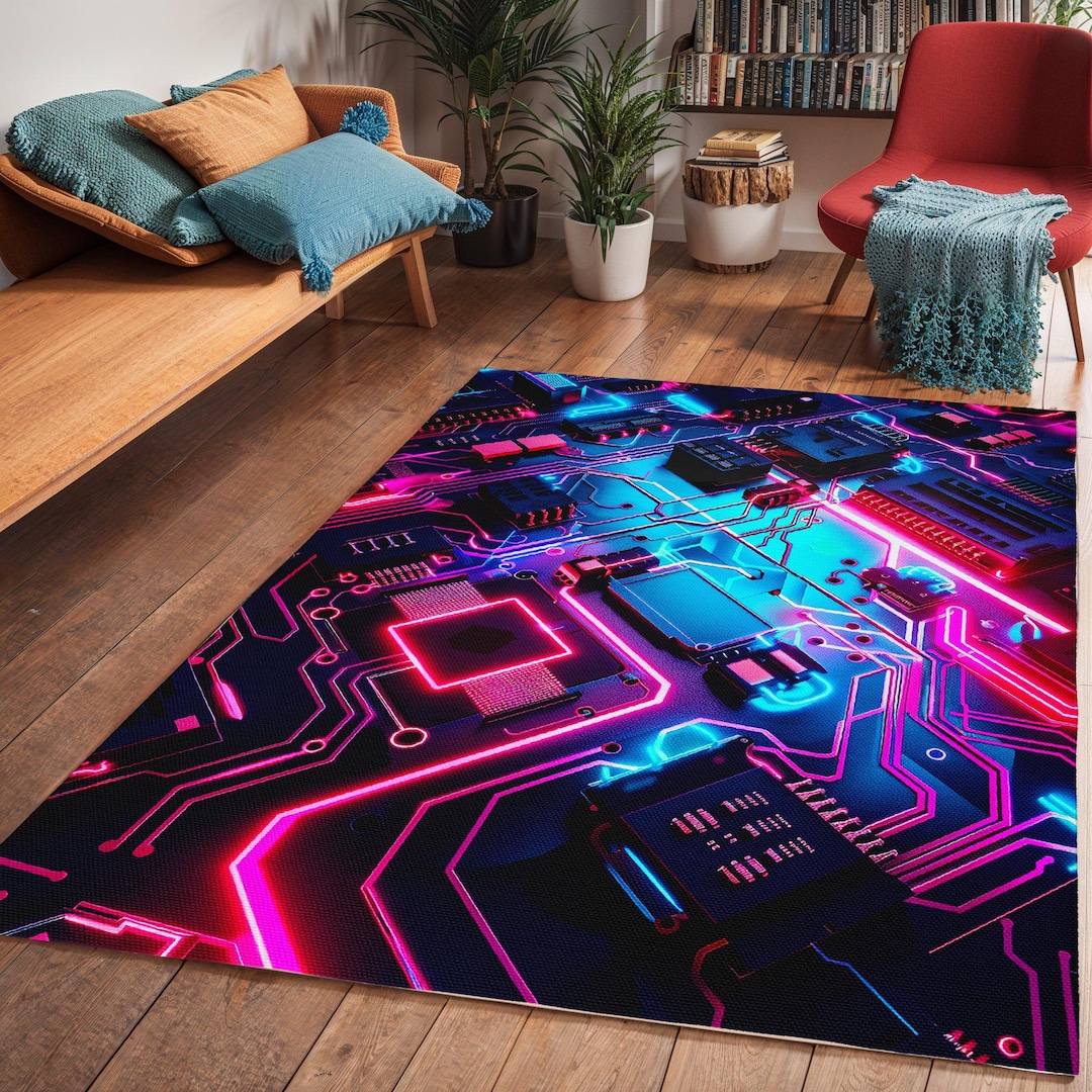 Pcb Rug Futuristic Circuit Board Area Rug: Modern Gamer Room Decor - Etsy