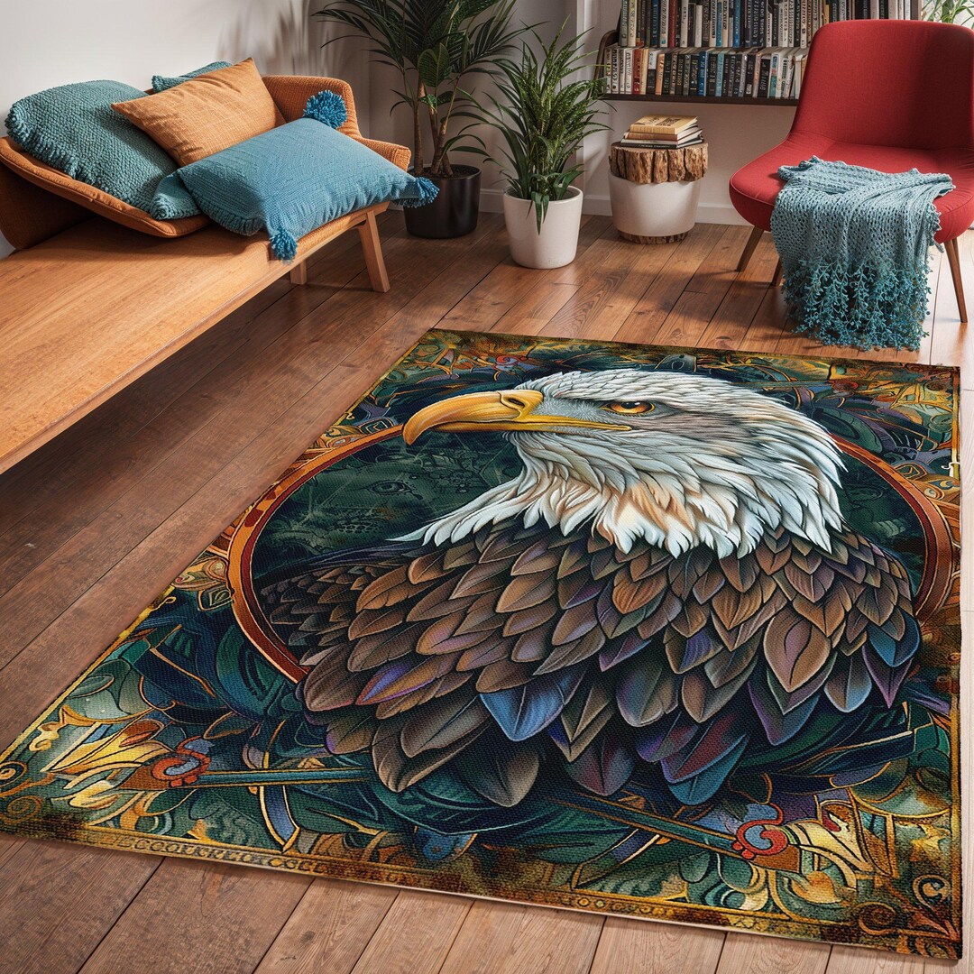 Bald Eagle Area Rug, Aesthetic Living Room Art Deco Rug, American Vibe ...