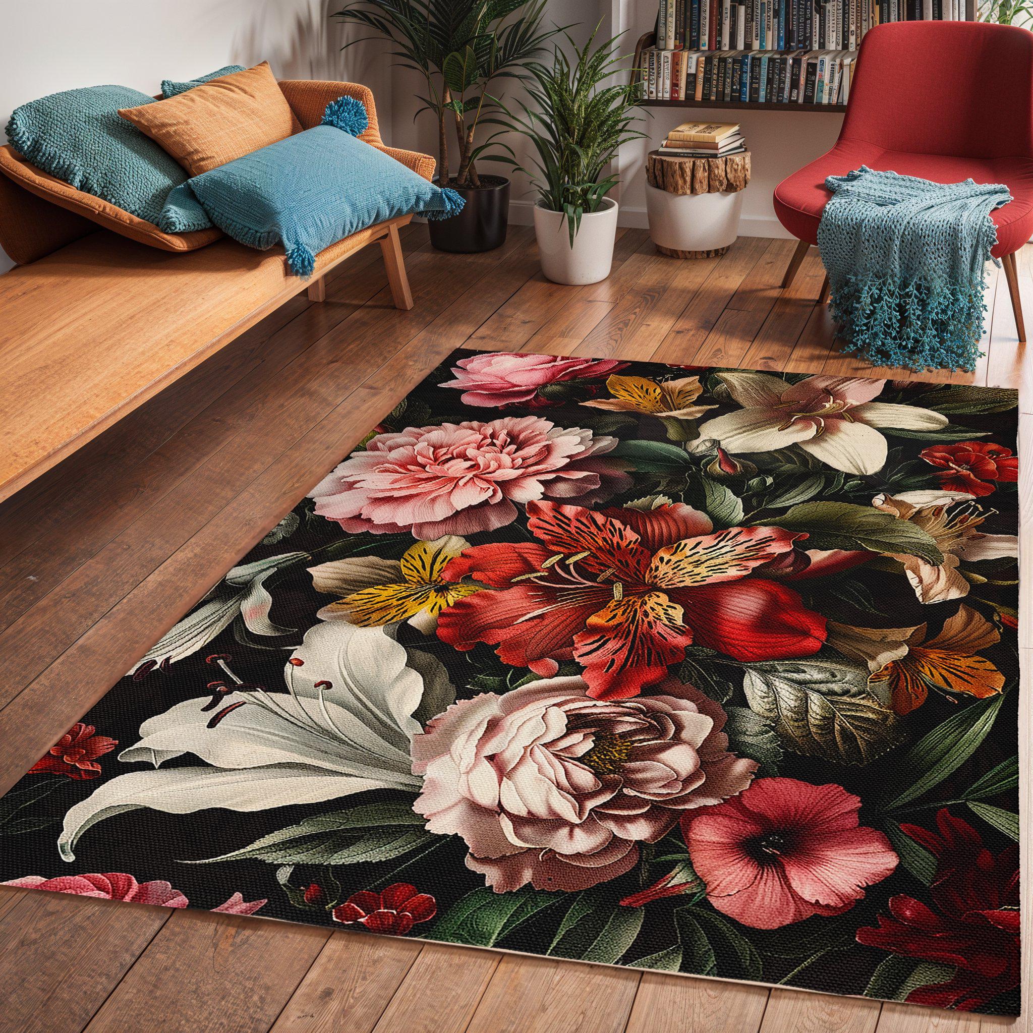 Victorian Rose Floral Area Rug: Colorful Art Deco Chenille Rug - Etsy