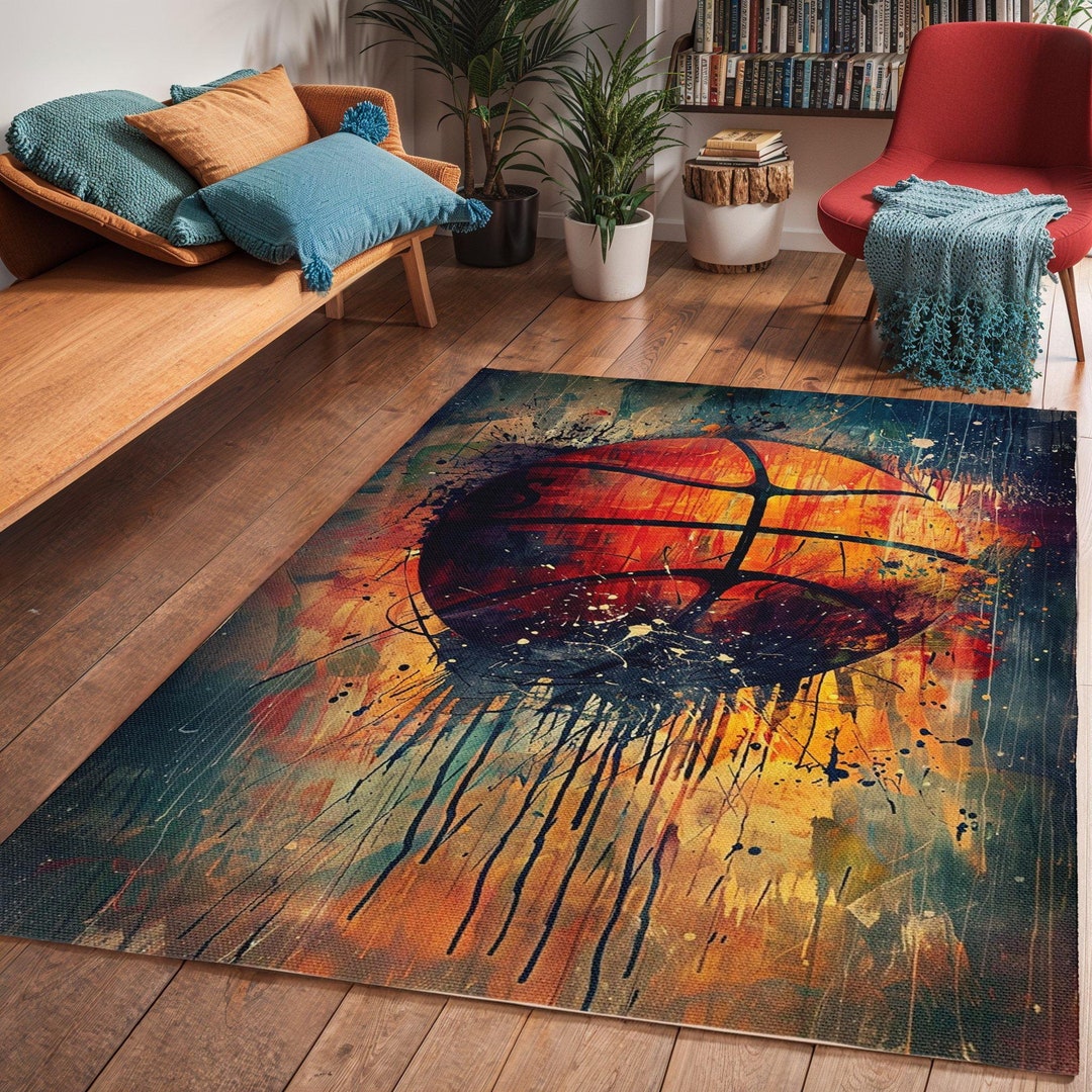 Modern Basketball Area Rug: Art Deco Polyester Chenille Carpet - Etsy