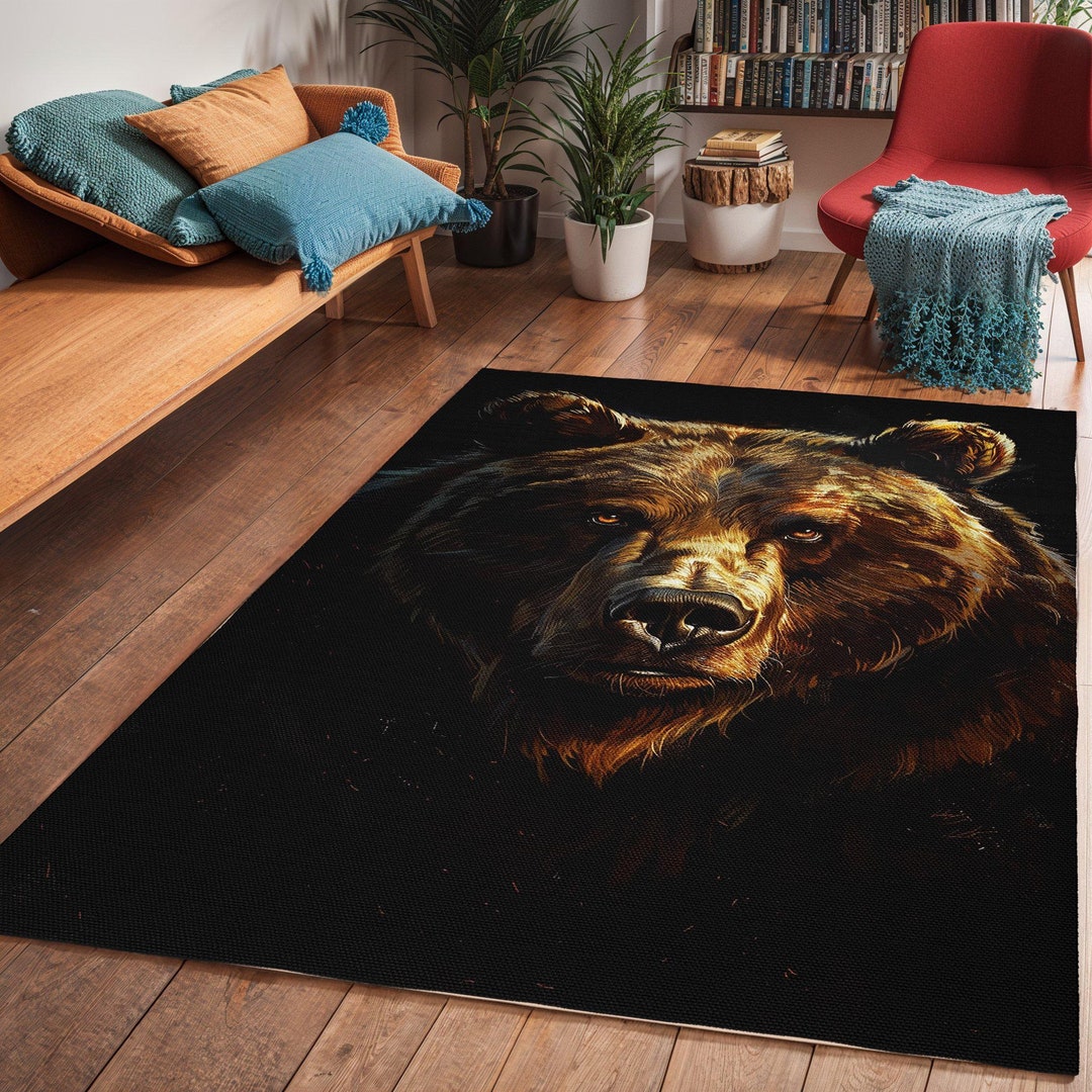 Original Grumpy Bear Rug Grizzly Bear Portrait Rug: Wildlife Art Deco Polyester Carpet - Etsy