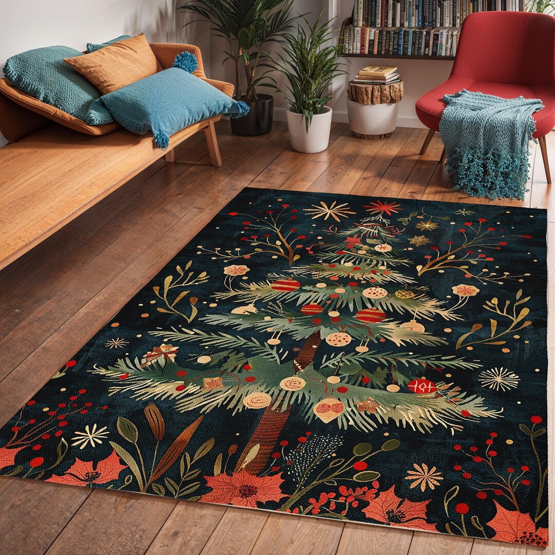 Xmas Tree Rug Christmas Tree Area Rug: Art Deco Holiday Decor - Etsy