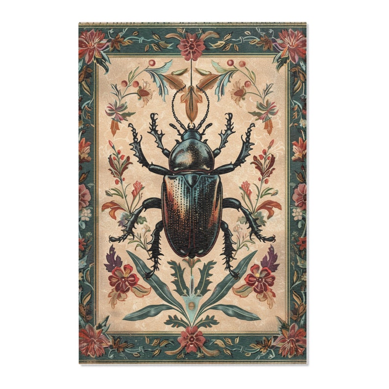 Rhino Beetle Area Rug, Cottagecore Living Room Art Deco Rug, Floral ...