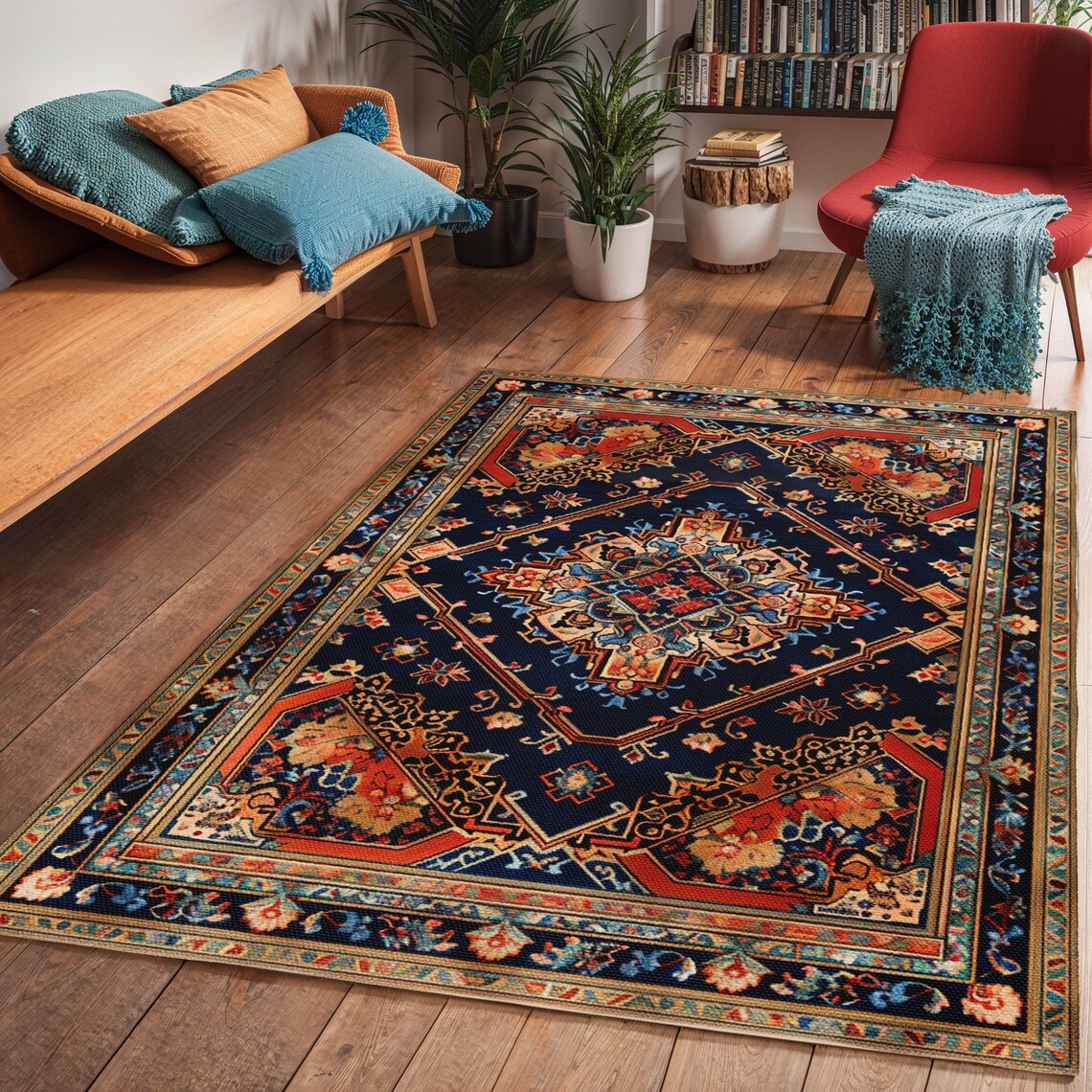 Carpet Rococo Red Vintage Red Area Rug, Persian Living Room Art Deco Rug, Retro Bedroom ...
