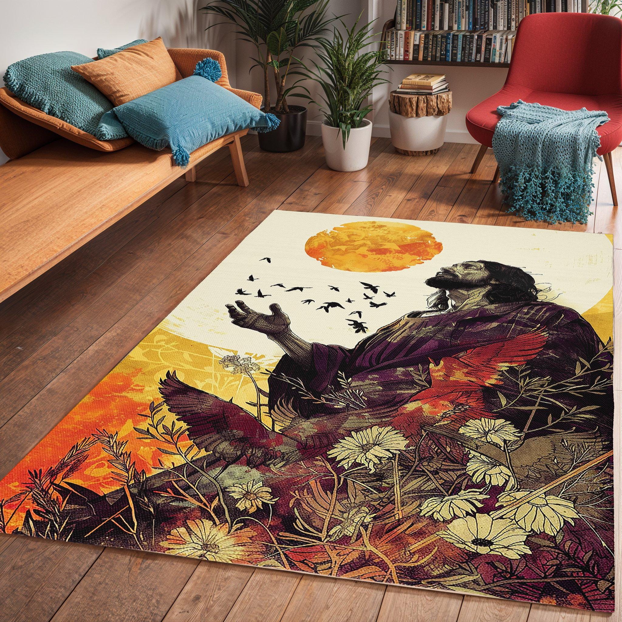 Religious Art Area Rug: Modern Christian Tapestry, Spiritual Decor