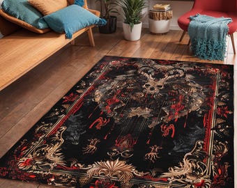 Gothic Skull Area Rug: Dark Victorian Style, Mancave Decor