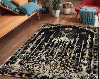 Dark Gothic Area Rug: Cottagecore Art Deco Decor