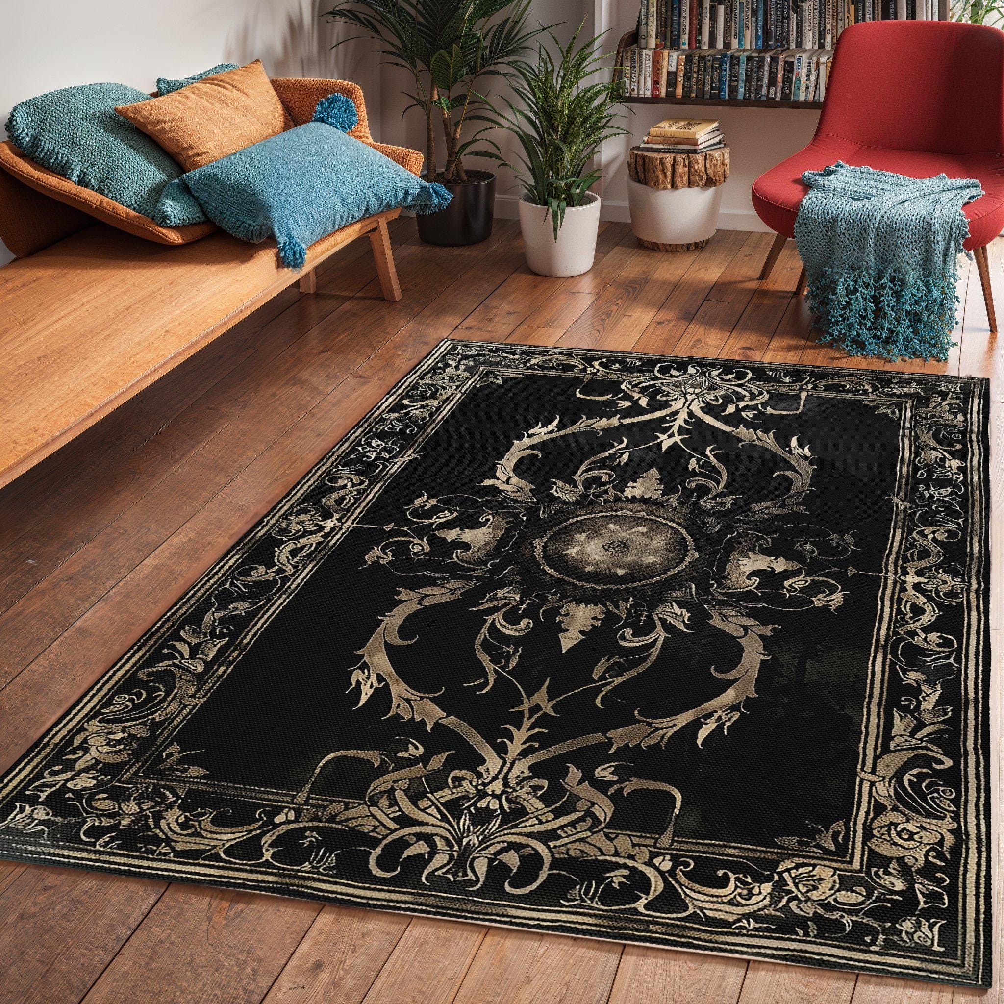 Black Gothic Area Rug: Victorian Art Deco Chenille Carpet - Etsy