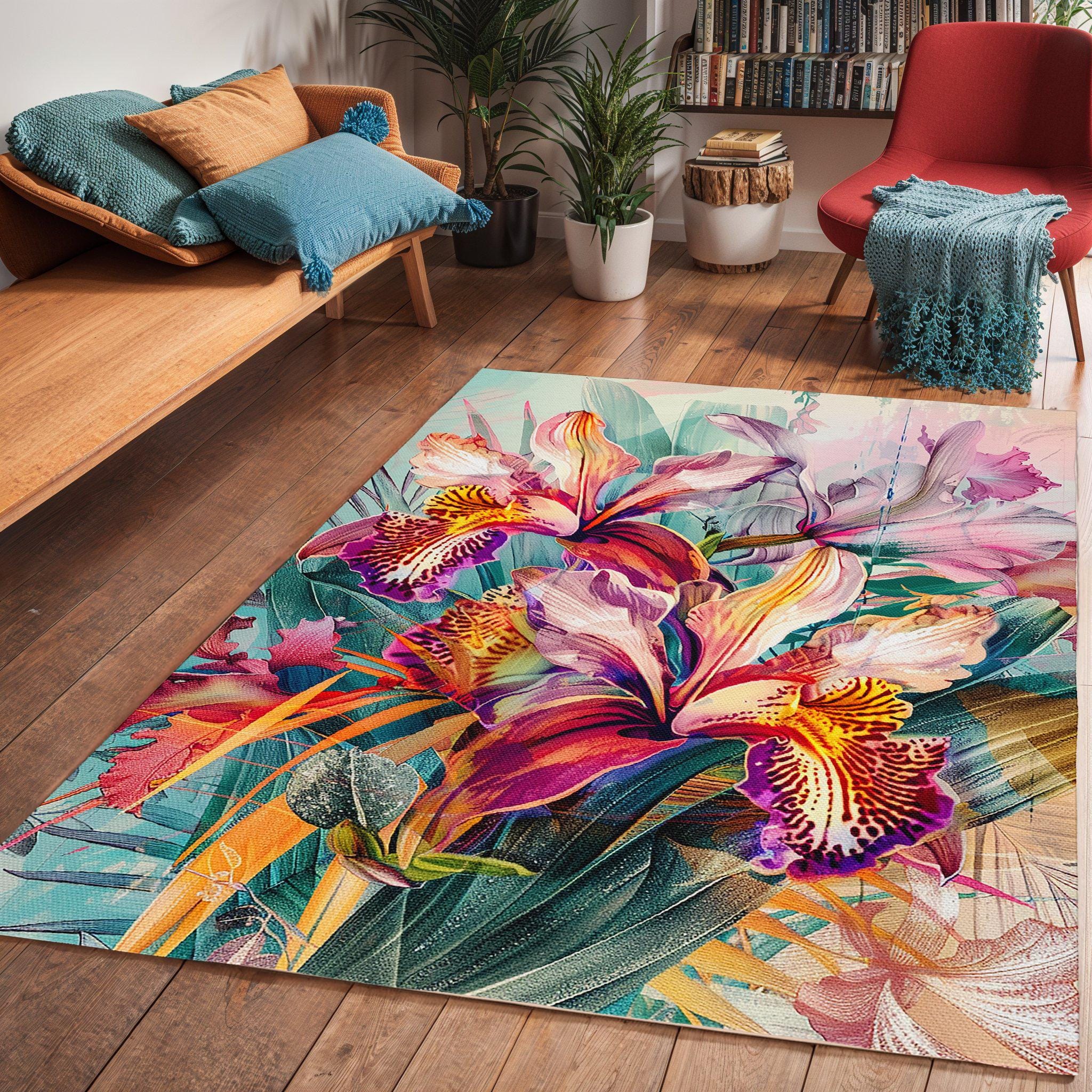 Orchidea Rugs Pastel Orchid Area Rug: Tropical Coastal Home Decor - Etsy