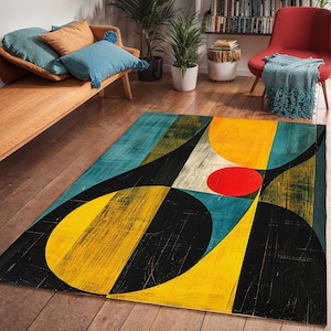 Colorful Mid-Century Modern Area Rug: Abstract Art Deco Carpet