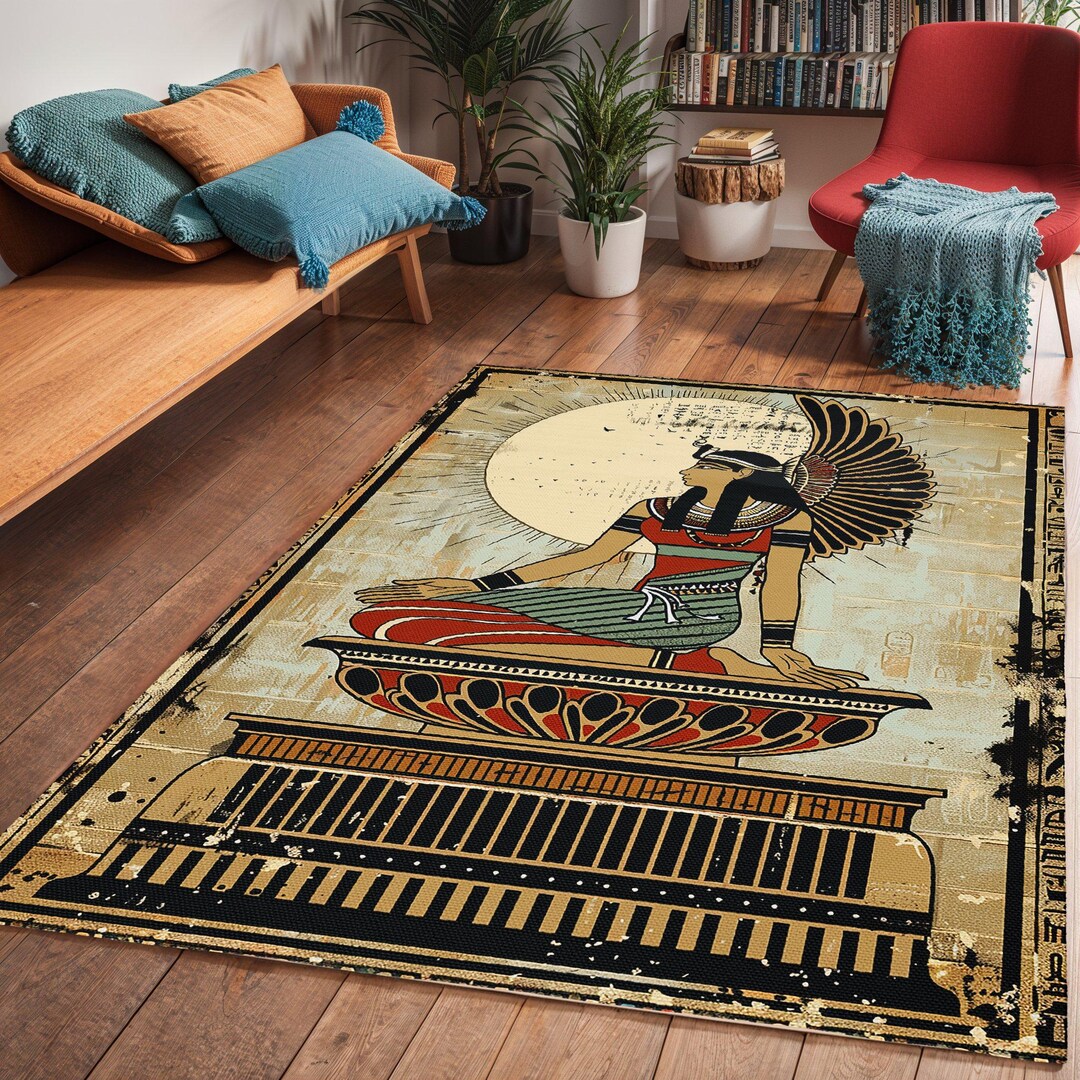 Egyptian Pharaoh Art Area Rug: Chenille Floor Carpet - Etsy