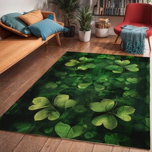 Clover Leaf Area Rug, St Patrick&#39;s Day Carpet, Religious Home Decor, Green Shamrock Mat, Irish Living Room Rug, Housewarming Gift