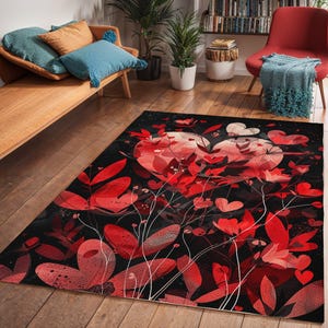 Valentines Heart Area Rug, Lovers Bedroom Carpet, Modern Living Room Love Month Decor, Romantic Floor Mat, Heart-Shaped Rug, Holiday Gift