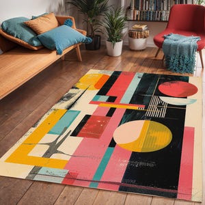 Geometric Mid-Century Area Rug: Colorful Living Room Floor Decor