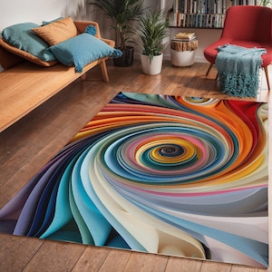Tappeto in carta colorata 3D, decorazione per pavimento camera da letto con arte a spirale, tappeto moderno Art Déco per soggiorno, decorazione per camera da letto per adolescenti, regalo di inaugurazione della casa
