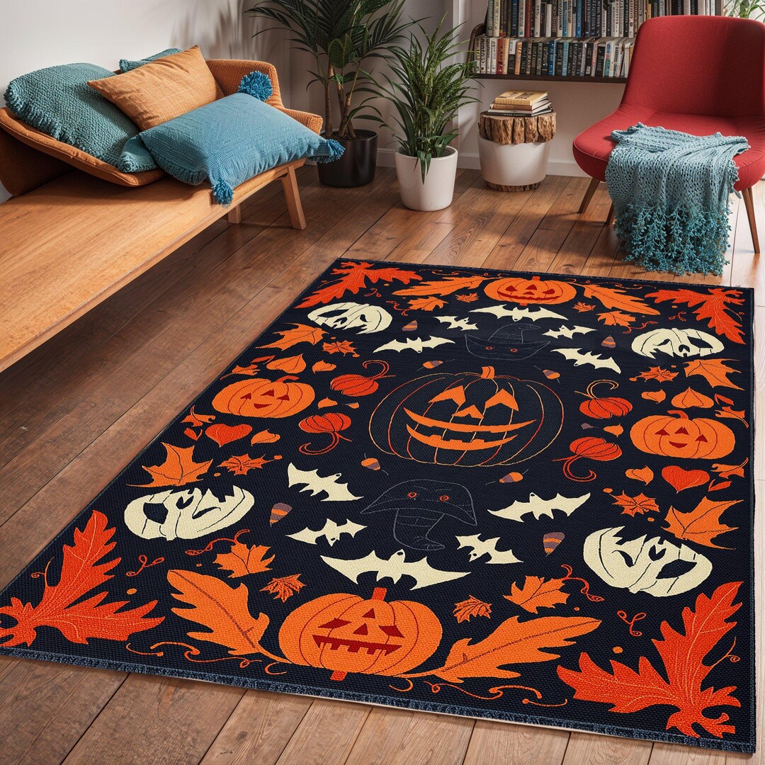 Halloween Pumpkin Area Rug: Spooky Bat Cottagecore Decor - Etsy